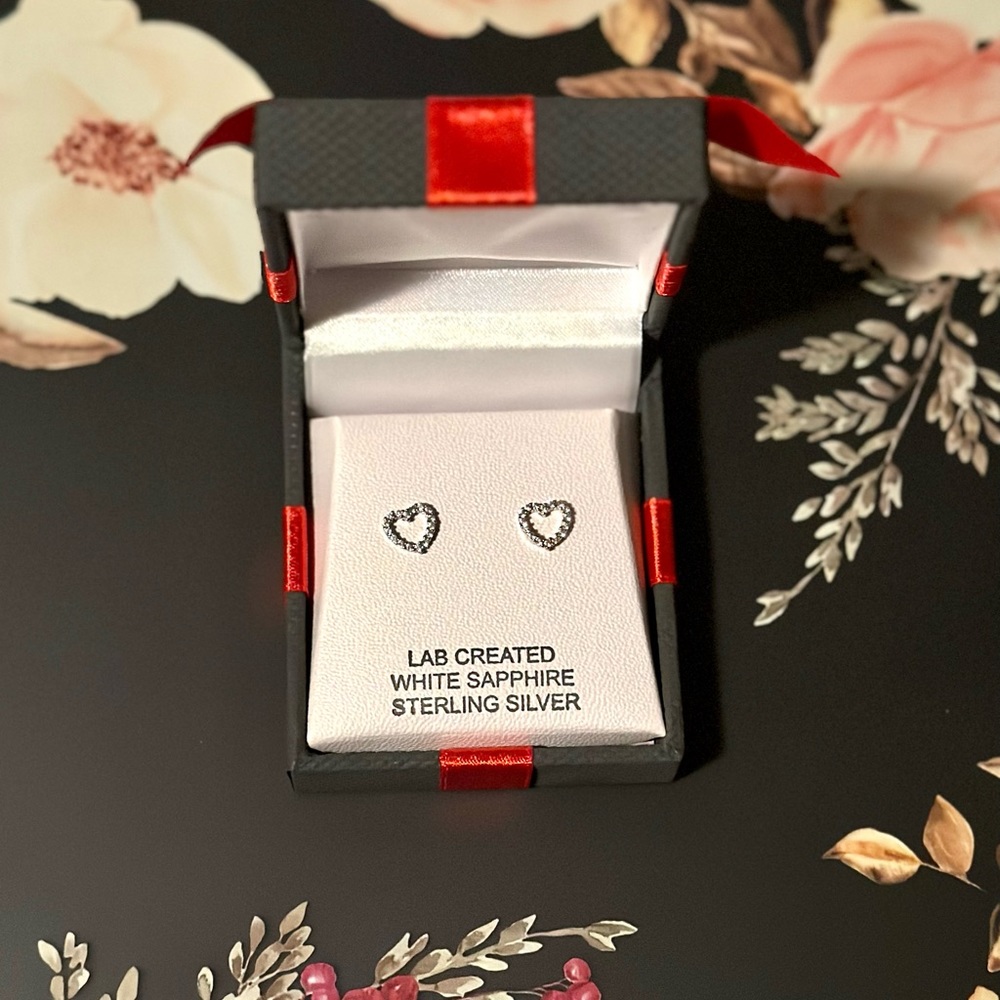 Lab created White Sapphire Heart Studs